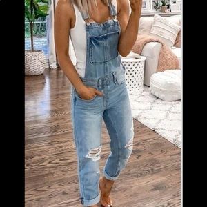 Brand new! Blue Casual Plain Denim Ripped Overalls